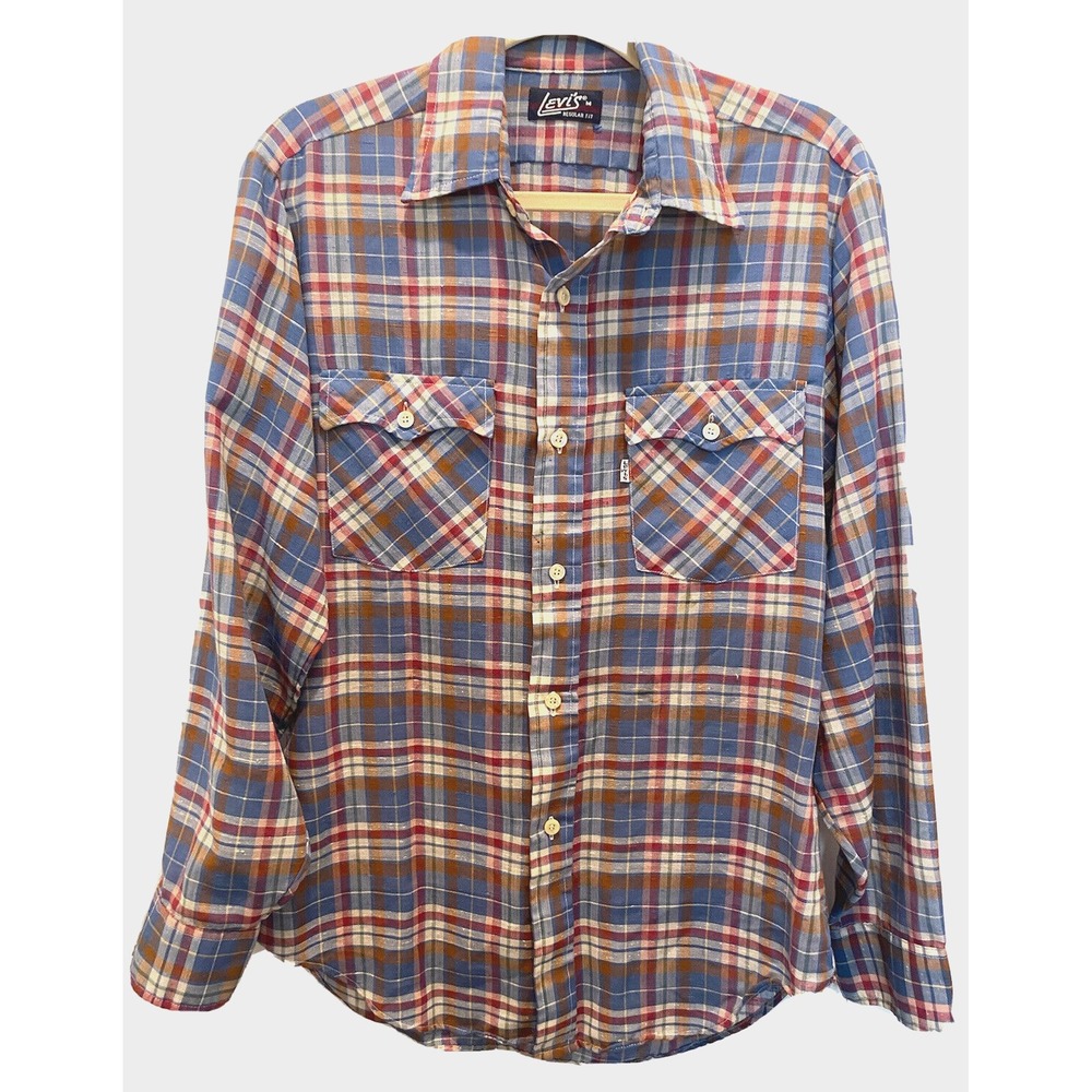 Levi's Vintage Women's Medium Button Down Plaid Shirt Boyfriend Fit Blue
